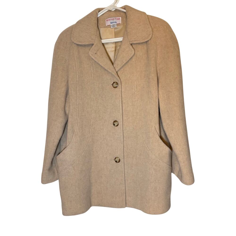 VTG Winter Time by Herman Kay womens wool pea coat. Size 10. quiet luxury, beige